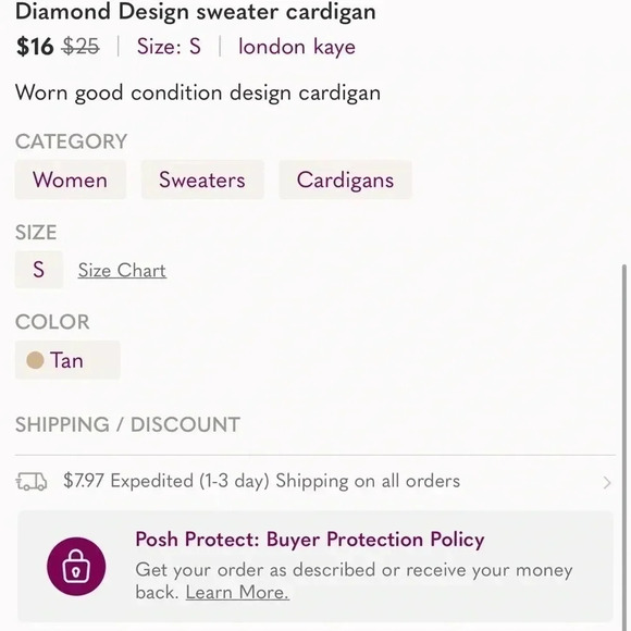 London Kayn Dark Color Diamond Design Cream sweater cardigan-size Small - Picture 4 of 4